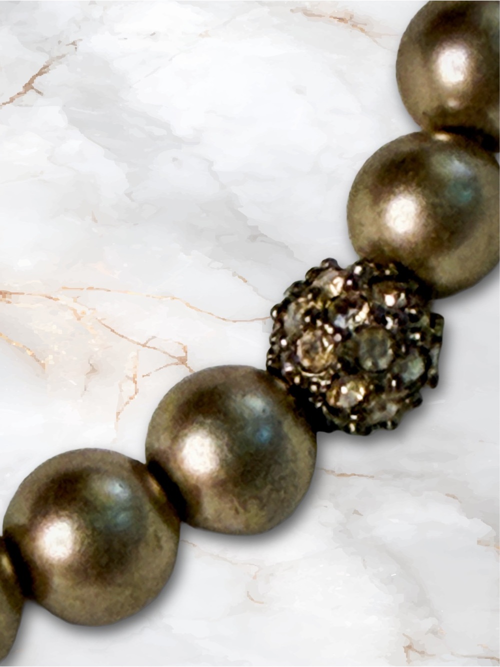Vintage Givenchy Bronze Faux Pearl Choker Necklace Pavé Crystal Accents - Picture 6 of 17
